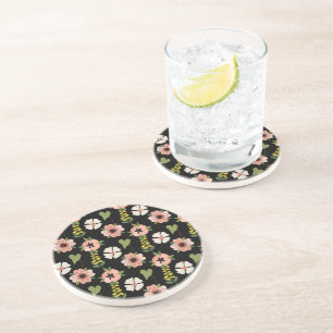 Posavasos Elegante patrón floral sobre negro   Botánico chic