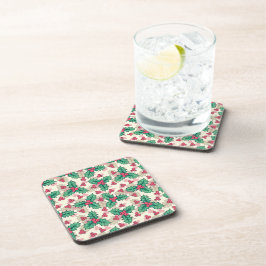 Posavasos Elegante patrón floral vintage navideño holly |