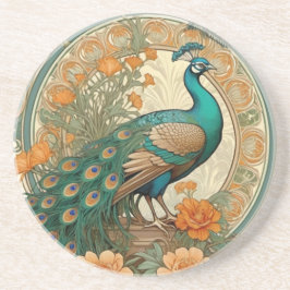 Posavasos Elegante Pavo Real Tile Cerámico Decorativo