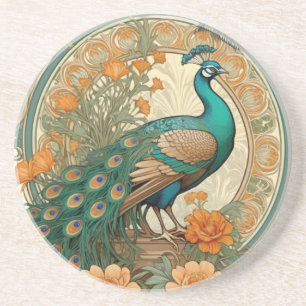 Posavasos Elegante Pavo Real Tile Cerámico Decorativo