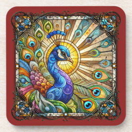 Posavasos Elegante Pavón de Vidrio Emplomado Art Nouveau