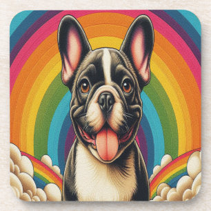 Posavasos Elegante perro Bulldog francés de colores arcoiris