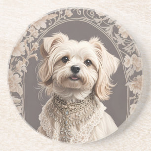 Posavasos Elegante perro maltés William Morris inspirado