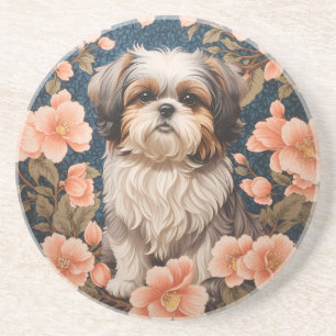 Posavasos Elegante perro shih tzu William Morris inspirado