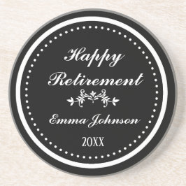 Posavasos Elegante personalizado negro y blanco feliz retiro