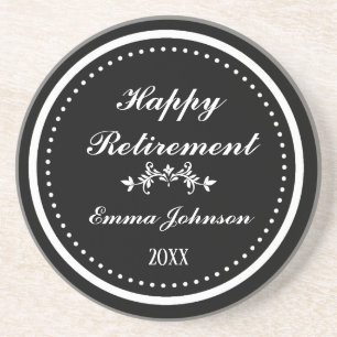 Posavasos Elegante personalizado negro y blanco feliz retiro