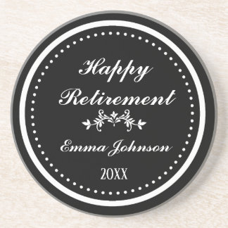 Posavasos Elegante personalizado negro y blanco feliz retiro