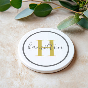 Posavasos Elegante Personalizado redondo gris dorado Monogra