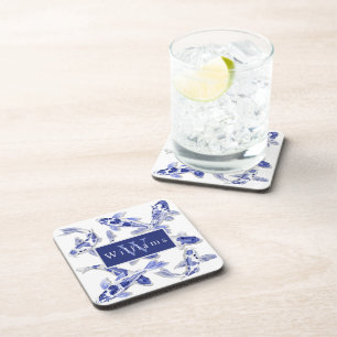 Posavasos Elegante Pez Koi Azul y Blanco