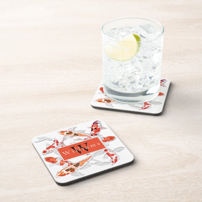 Posavasos Elegante pez koi naranja y blanco (Lado Derecho)