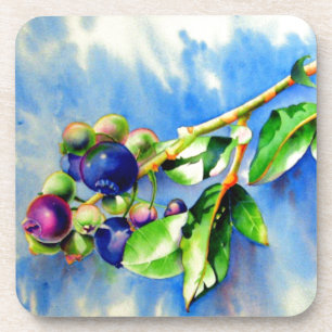 Posavasos Elegante pintura de arándano azul acuático