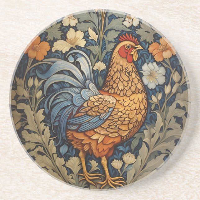 Posavasos Elegante Pollo William Morris Inspirado en Floral (Frente)