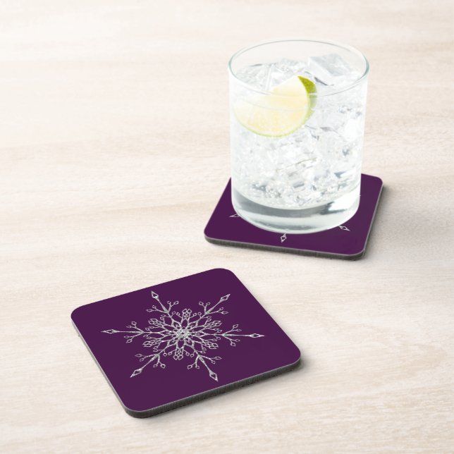 Posavasos Elegante Purpurina Plata Festividad Snowflake Purp (Lado Derecho)