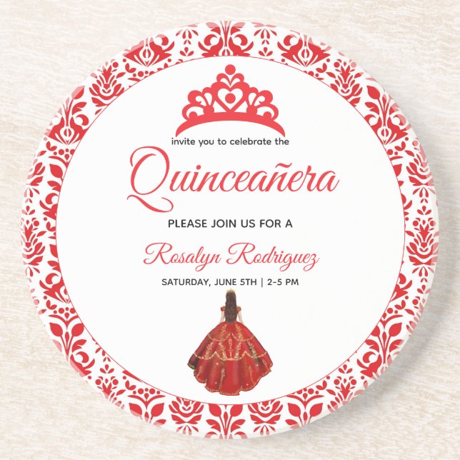 Posavasos Elegante Red Royal Quinceañera (Frente)