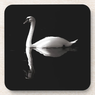 Posavasos Elegante Reflexión Del Cisne Blanco Sobre El Lago 