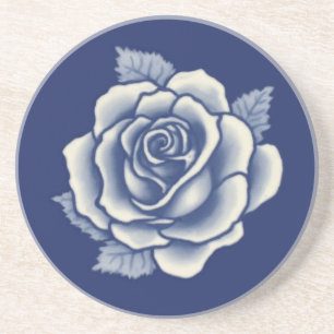 Posavasos Elegante Romántico Chic Rosa de Damasco Floral Azu