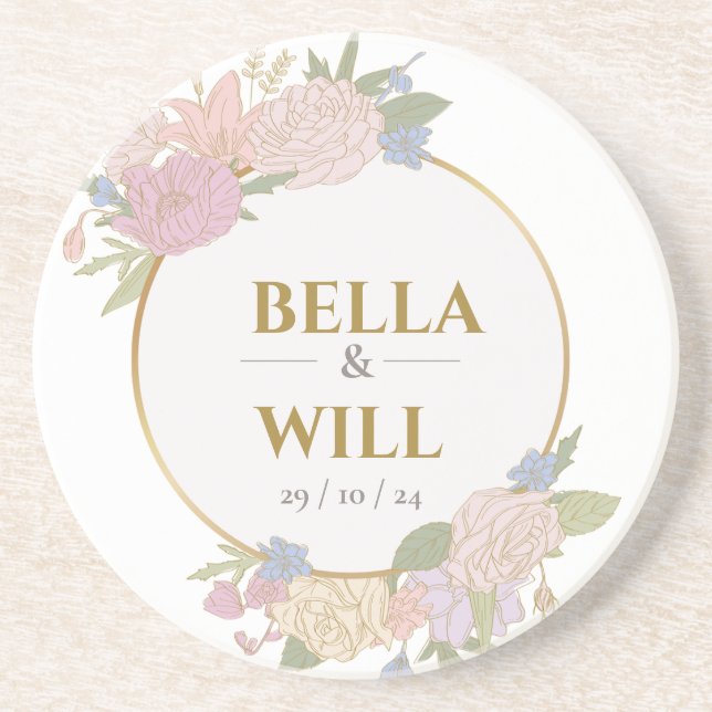 Posavasos Elegante Rosa Boda de Peony Lily (Frente)