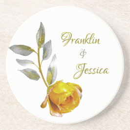 Posavasos Elegante rosa de paz suave Boda oval verde y dorad