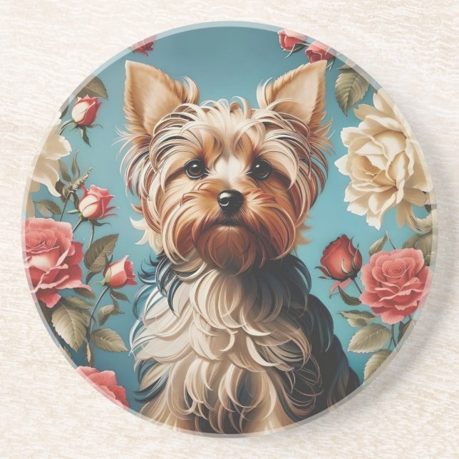 Posavasos Elegante Rosa de retrato de Yorkshire Terrier (Frente)