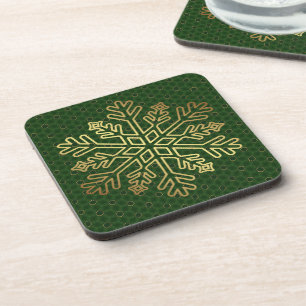 Posavasos Elegante Sage Green & Gold Snowflake