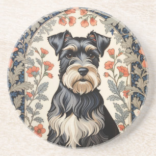 Posavasos Elegante Schnauzer Floral Inspirado en William Mor