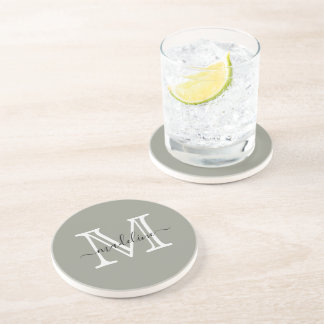 Posavasos Elegante Script Evergreen Fog Monogram Kitchen