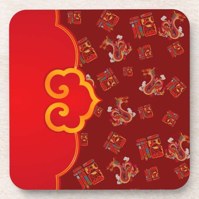 Posavasos Elegante símbolo de suerte de Año Nuevo chino del  (Frente)