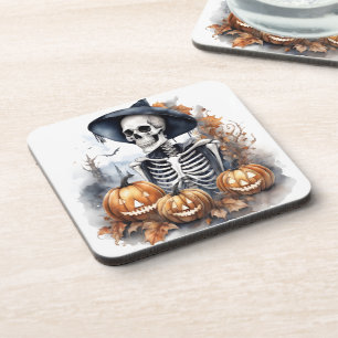 Posavasos Elegante Skeleton Halloween acuarela