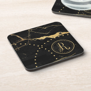 Posavasos Elegante Sofisticado Negro y Oro, Decorativo R,