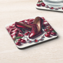 Posavasos Elegante tacones rojos altos con cereza