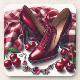 Posavasos Elegante tacones rojos altos con cereza