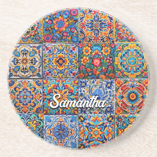 Posavasos Elegante talavera mexicana azulejos amarillos rojo (Frente)