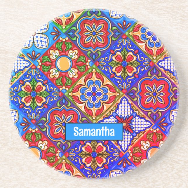 Posavasos Elegante talavera mexicana azulejos púrpura azul r (Frente)