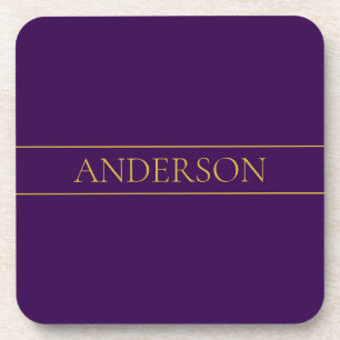 Posavasos Elegante Texto Personalizable   Oro & Púrpura Prof