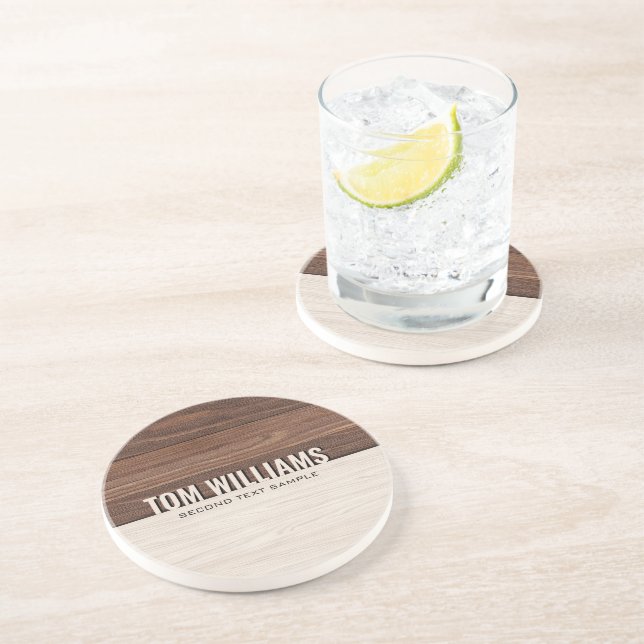 Posavasos Elegante textura de madera marrón Monograma de est (Lado)