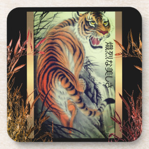 Posavasos Elegante tigre oriental y elegante de bambú