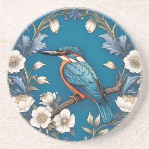 Posavasos Elegante Turquoise Kingfisher Bird Floral