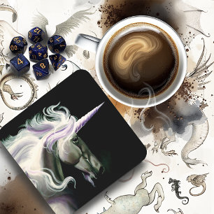 Posavasos Elegante Unicornio Blanco Melena Fluyente Fantasía