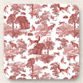 Posavasos Elegante Viejo Toile Rojo de Conejo Fox de Woodlan