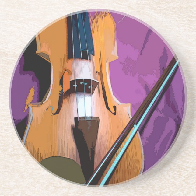 Posavasos Elegante violín en seda morada, montaña rusa de pi (Frente)