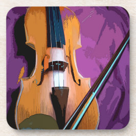 Posavasos Elegante violín sobre seda morada, 6 agujeros plás