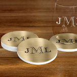 Posavasos Elegante y elegante Monograma de 3 letras cepillad<br><div class="desc">Esta montaña de piedra arenisca tiene un elegante y moderno monograma de tres letras en negro sobre oro metálico cepillado.</div>
