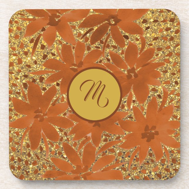 Posavasos Elegante y personalizada Espuma de oro monogramada (Frente)
