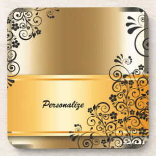 Posavasos Elegante y vintage Banner de oro negro personaliza