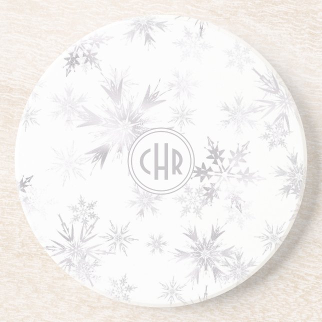 Posavasos Elegantes copos de nieve en invierno blanco (Frente)
