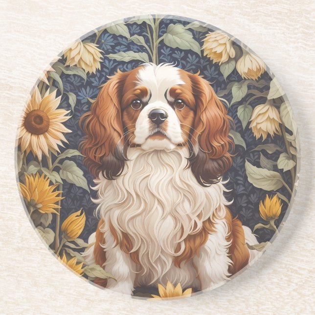 Posavasos Elegantes girasoles Cavalier King Charles Spaniel (Frente)