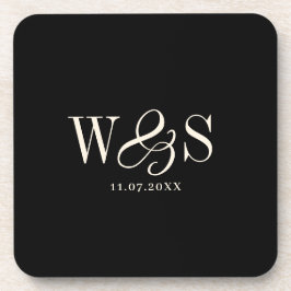Posavasos Elegantes iniciales negras de parejas de novios