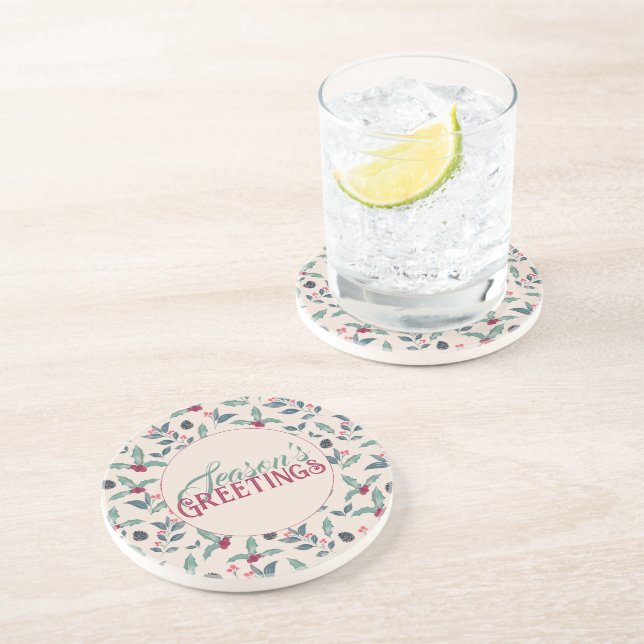 Posavasos Elegantes Navidades de acuarela floral de invierno (Lado)