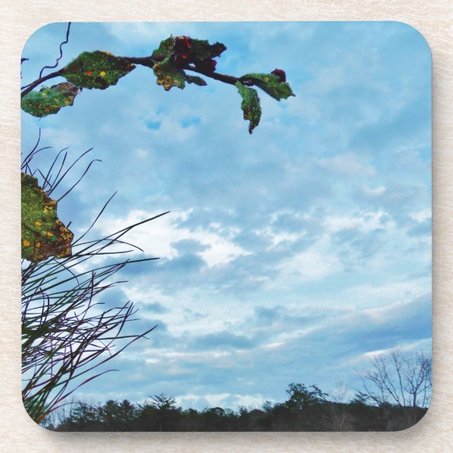 Posavasos Elegantes Navidades Holly, cielo azul (Frente)