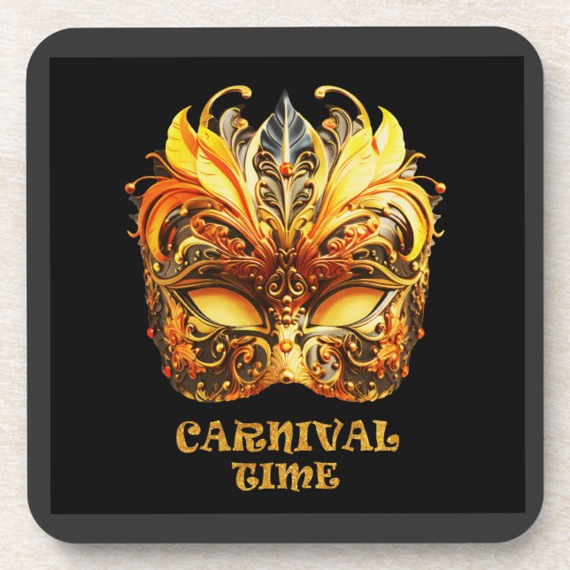 Posavasos Elegantes plumas doradas máscara veneciana (Frente)